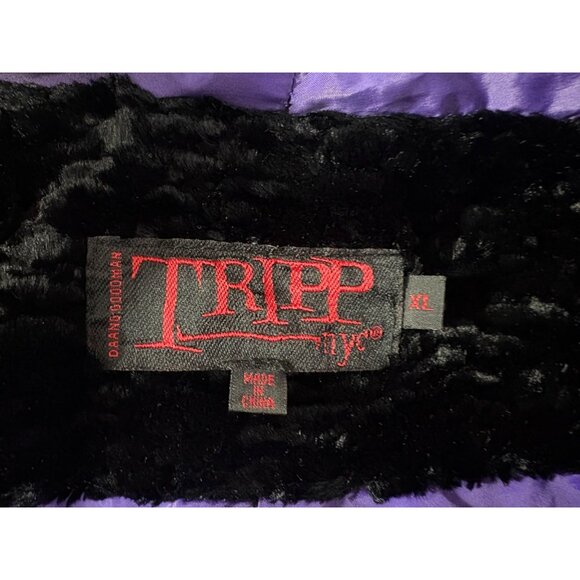 TRIPP NYC purple lined hooded textured Velvet Coat jacket size XL color Black - Picture 2 of 5